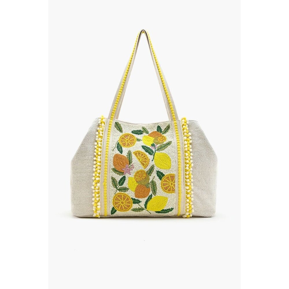Nwt White Lemon Print Tote Bag With Structured De… - image 4